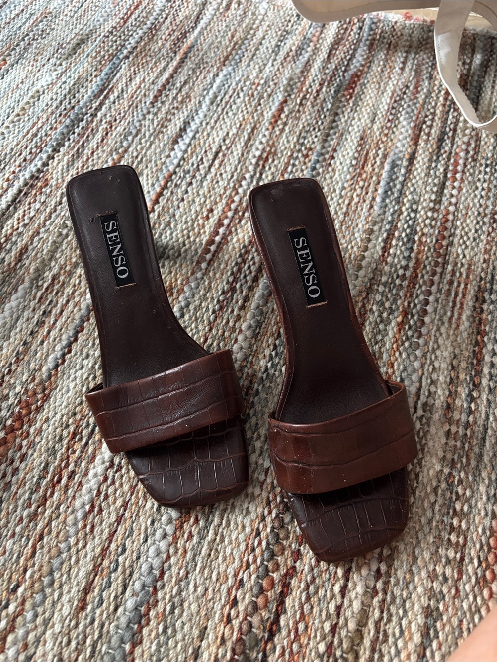 SENSO Dark Brown Croc-Embossed Slide Mules